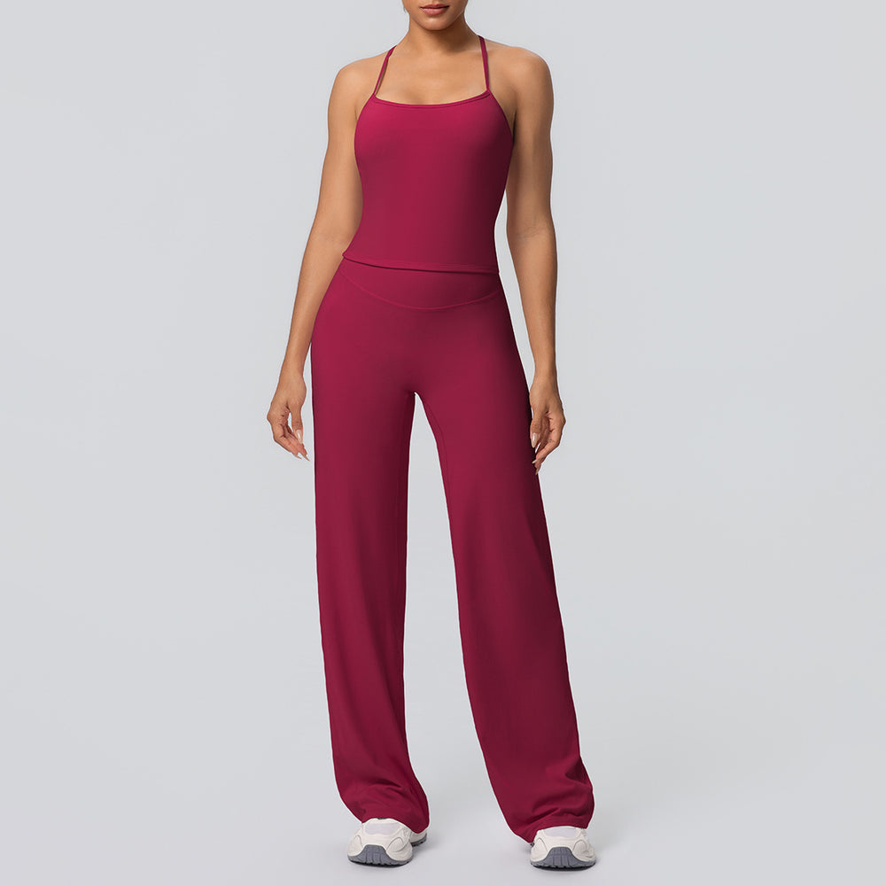 Ready-to-ship cross-border seamless double-sided nylon bra & leggings set - wide leg yoga outfit for running and fitness (two-piece)