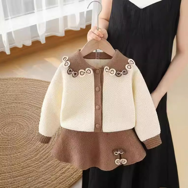 Girls' sweater cardigan set -  autumn new collection - sweet princess style - two-piece bowknot outfit