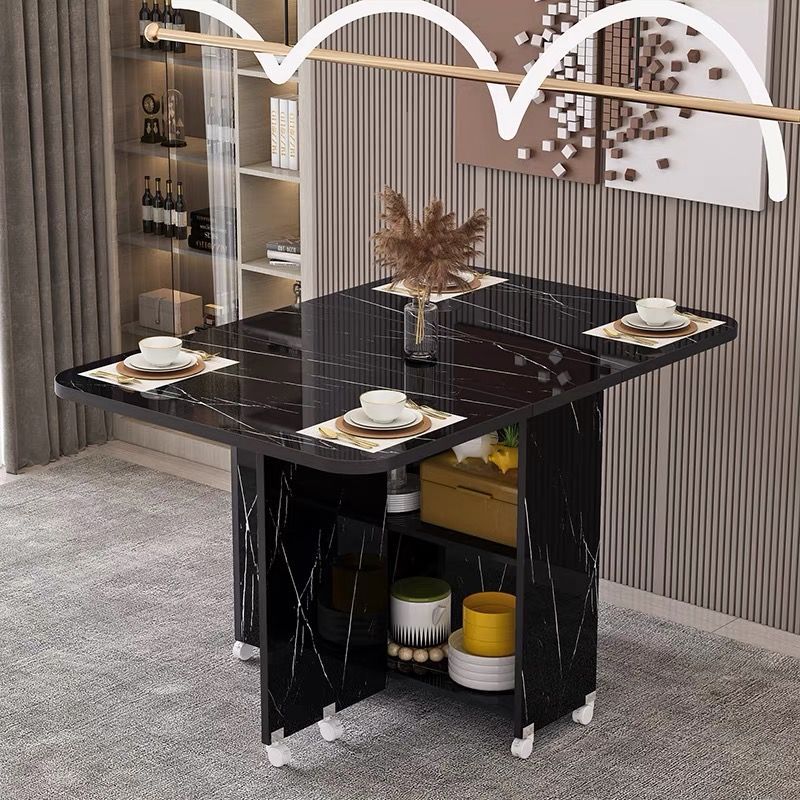 Simple round foldable dining table small apartment home movable wheeled rectangular minimalist multifunctional dining table