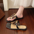 2025 summer new square toe thong sandals - versatile outdoor wear, casual flat sandals with metal buckle, unique women's slippers
