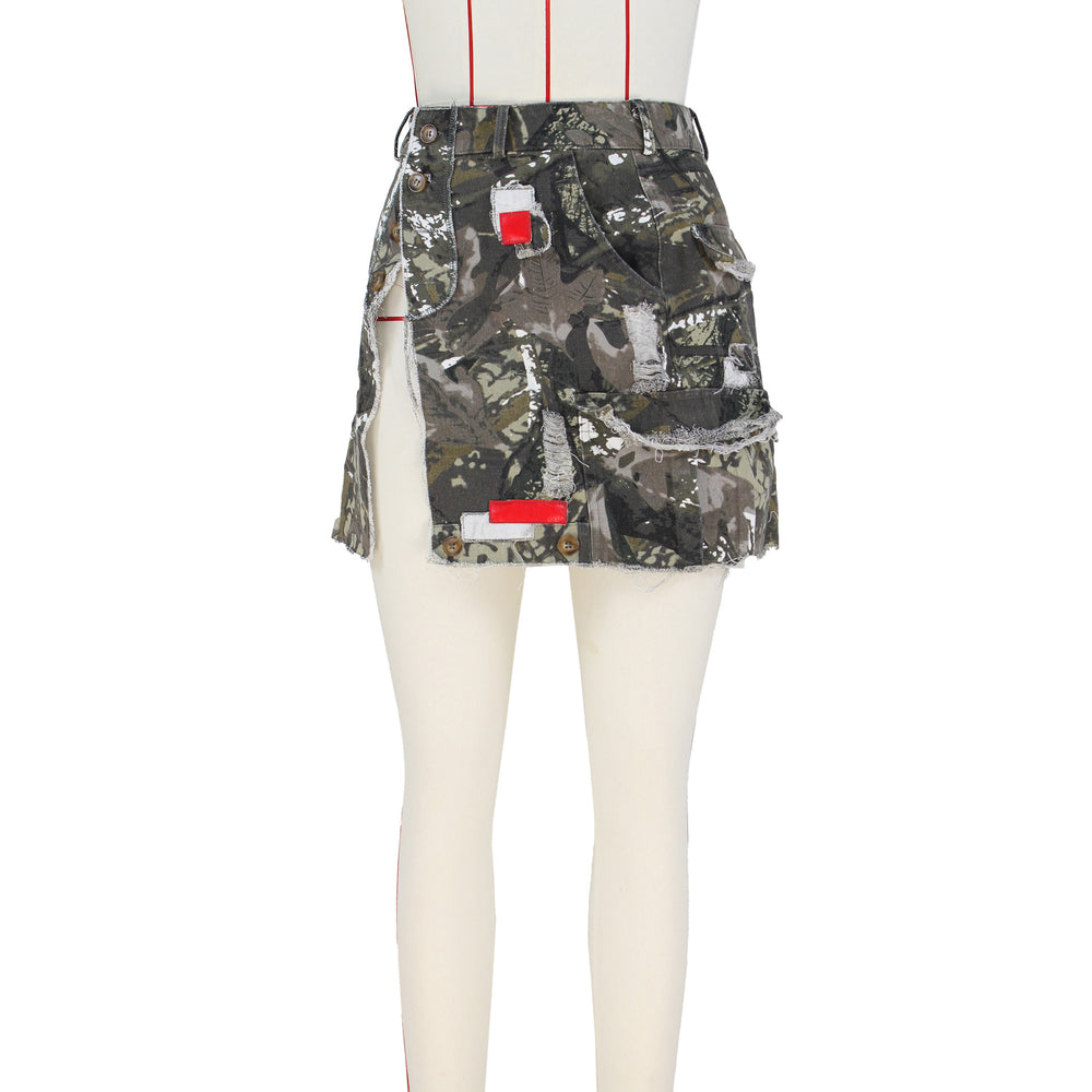 "vip exclusive" cross-border e-commerce source factory: european and american style camouflage slit patchwork mini skirt