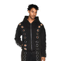 Fashion cross-border trend iron ring cut out men's and women's same style loosecardigan zipper hooded sweatshirt eyelet designsuit