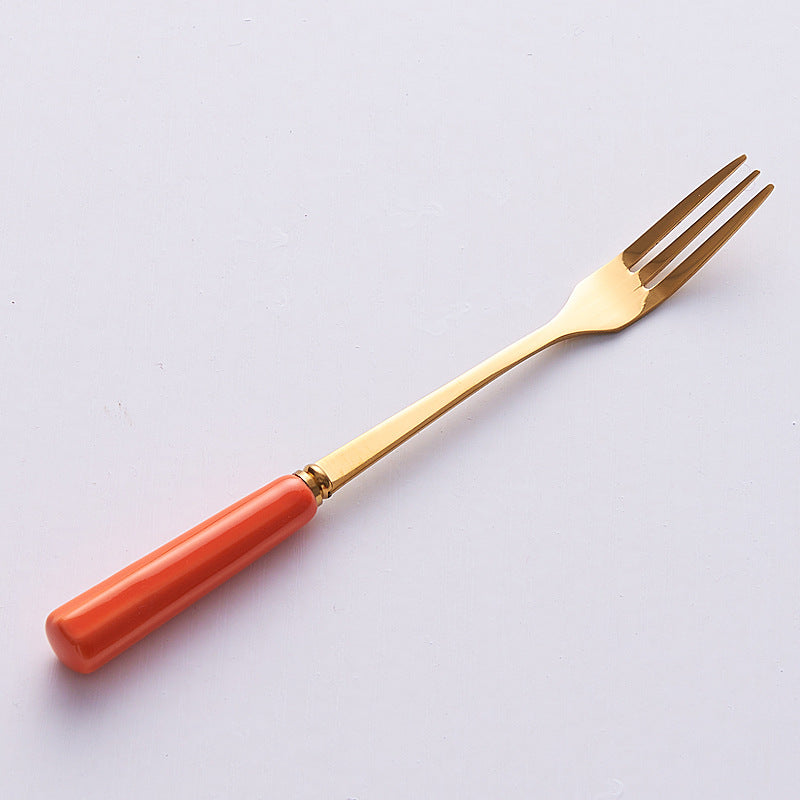 Luxury stainless steel fruit fork set - high-end dessert forks with storage jar, creative spoon and fork combination for home use