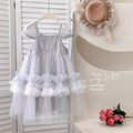 Girls' princess dress  mesh cake dress high-end grey birthday heavily embellished gown sequin dress
