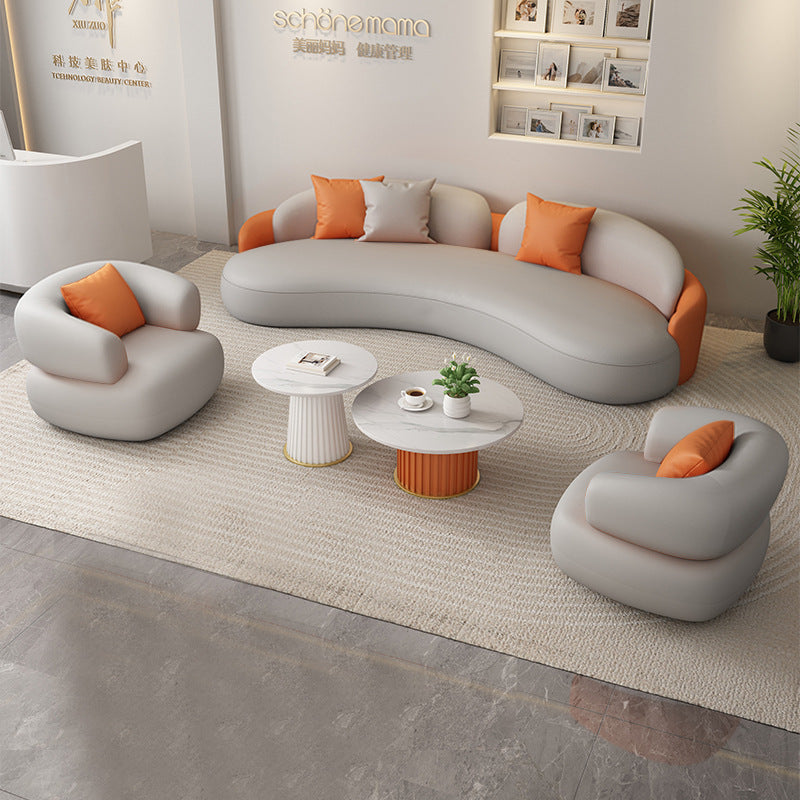 new luxury arc-shaped cat-scratch leather sofa set - ideal for clothing stores, beauty salons, lounges, and reception areas