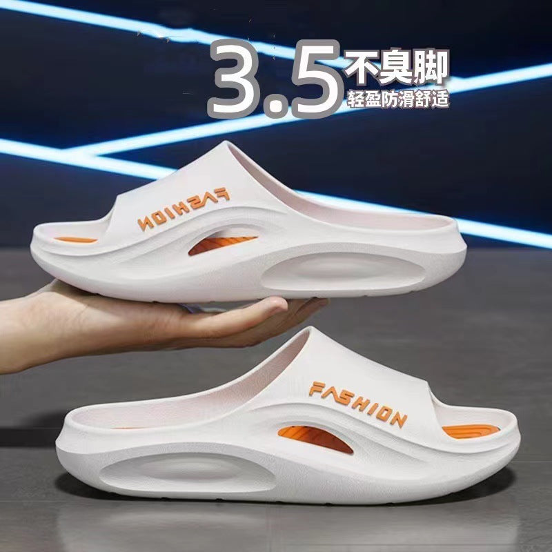 2024 new korean style men's slippers - trendy outdoor & indoor, bathroom-friendly, non-slip, thick-soled, wear-resistant men's sandals