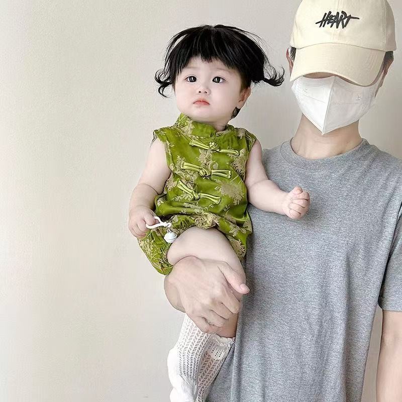 Newborn baby clothes cheongsam summer clothes bag butt triangle baby girl chinese style summer khaki thin bag butt clothes
