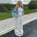 European and american style straight-leg pants  american cross-border women's clothing fashionretro multi-pocket mopworkwearjeans