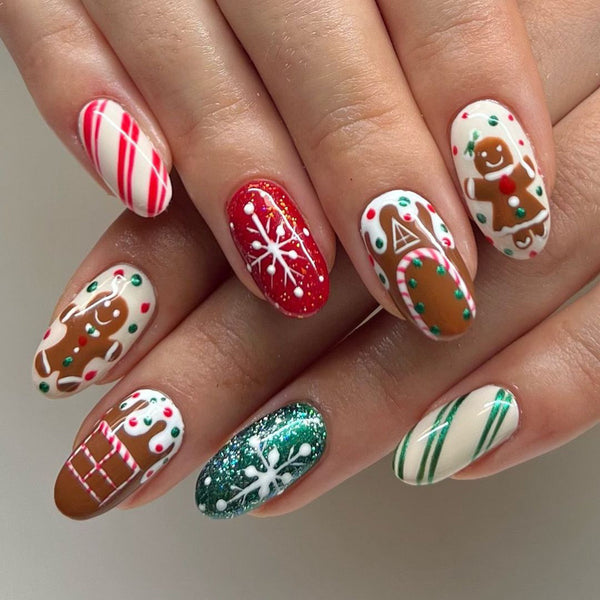 Wear Nail Art Halloween Christmas Wear Nail Art Holiday Gingerbread Man Chocolate House Fake Nail Pads