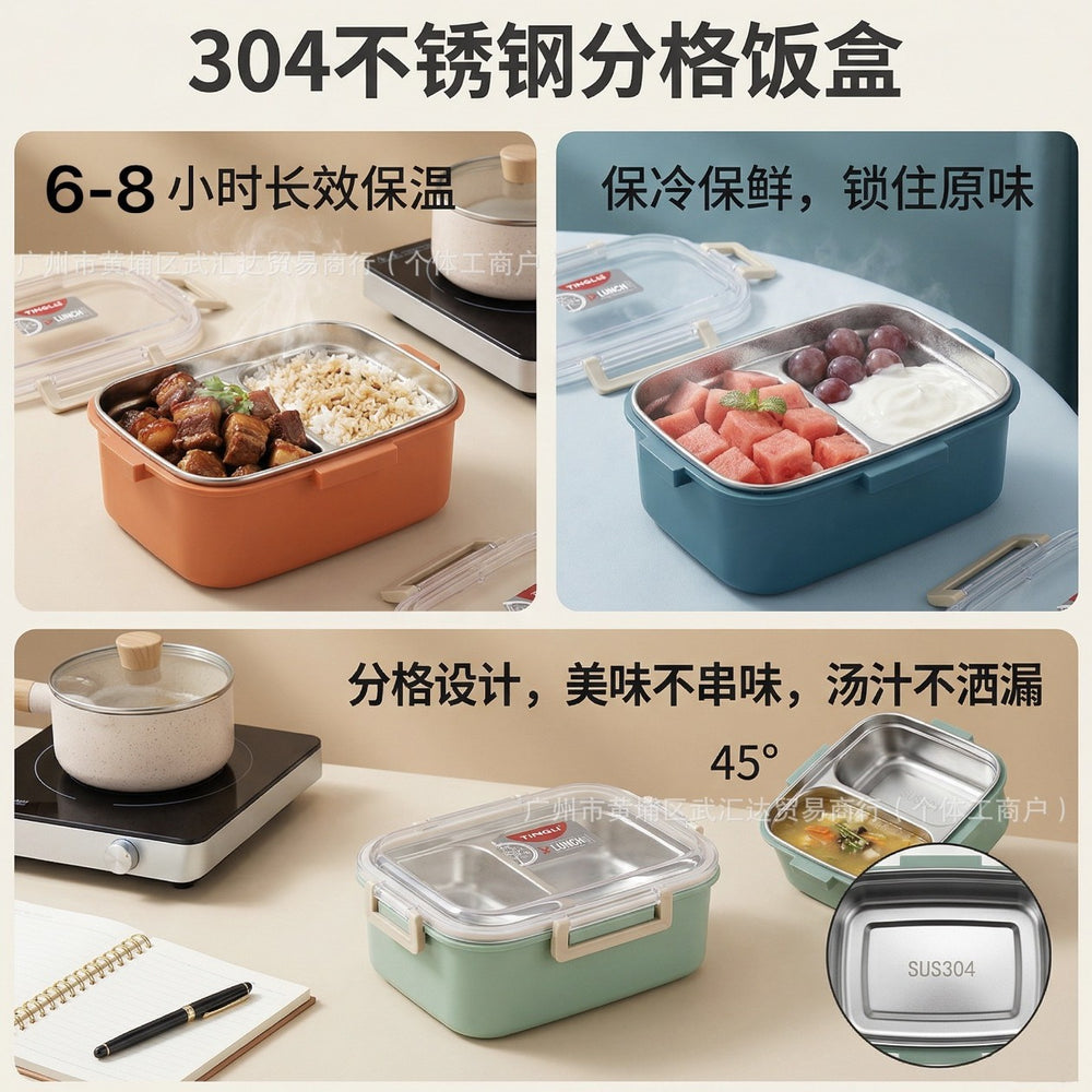 304 stainless steel double-layer insulated lunch box bento box vacuum insulated food container student meal delivery outdoor meal box