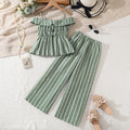 Girls' outfit  summer new arrival: striped two-piece set - tank top & wide-leg pants, european & american fashion style