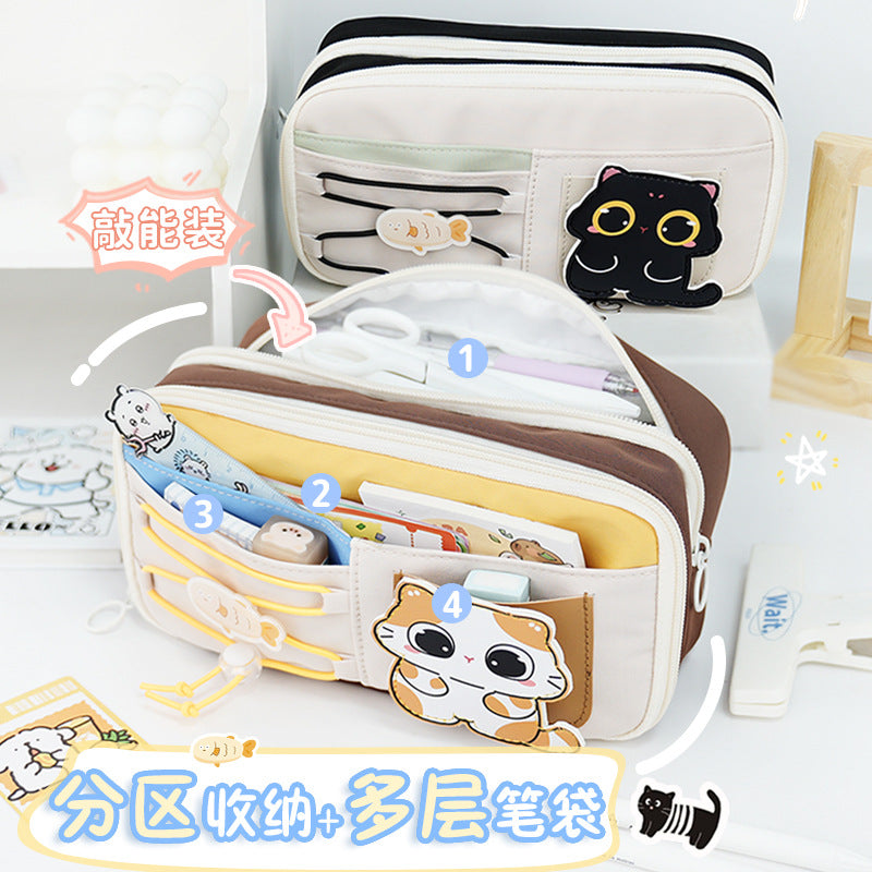 School season pencil bag large capacity cute cute apple pencil bag primary school students multi-layer stationery bag drawstring high value