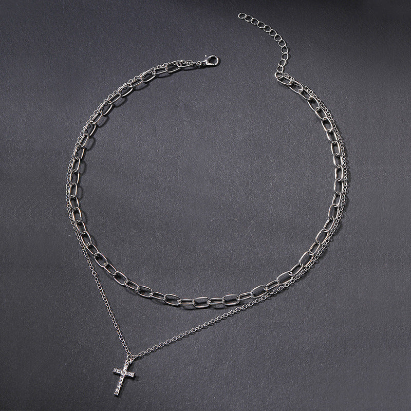 Cross sweater necklace wholesale fashion cross-border jewelry women's fall and winter full diamond fashionstylishcasual stacked necklace