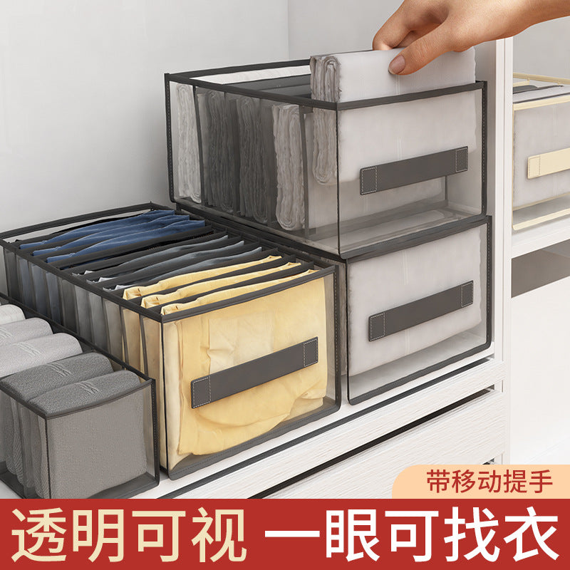 Pants Storage Artifact Clothes Wardrobe Layered Household Clothing Box Wardrobe Separated Storage Bag Basket Grid Organizing Box