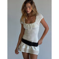 European and american women's clothing  summer new sexy elegant square neck hollow-out crochet slim-fit solid color short-sleeve dress
