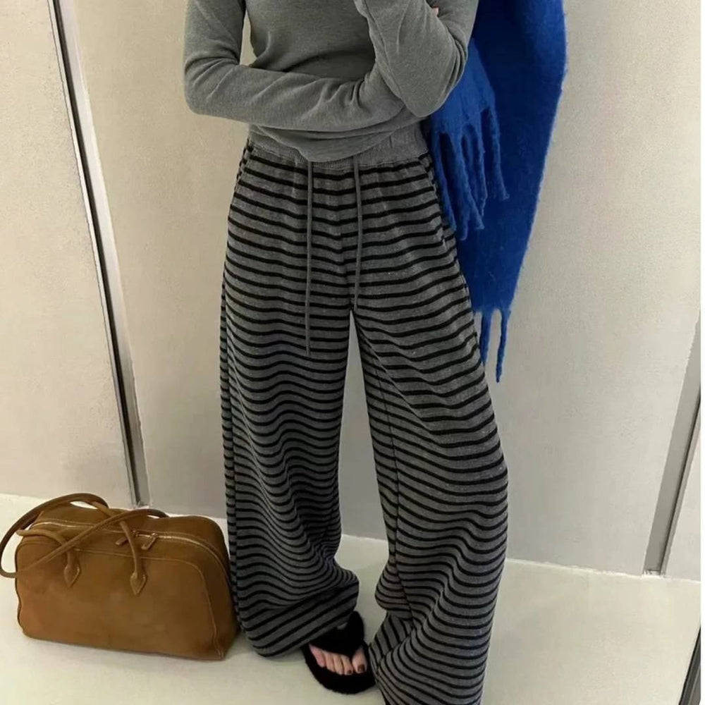 Contrast colorstripesloose pants for women springloose lazy casual pants high waistdrapedslimming lookpants wholesale