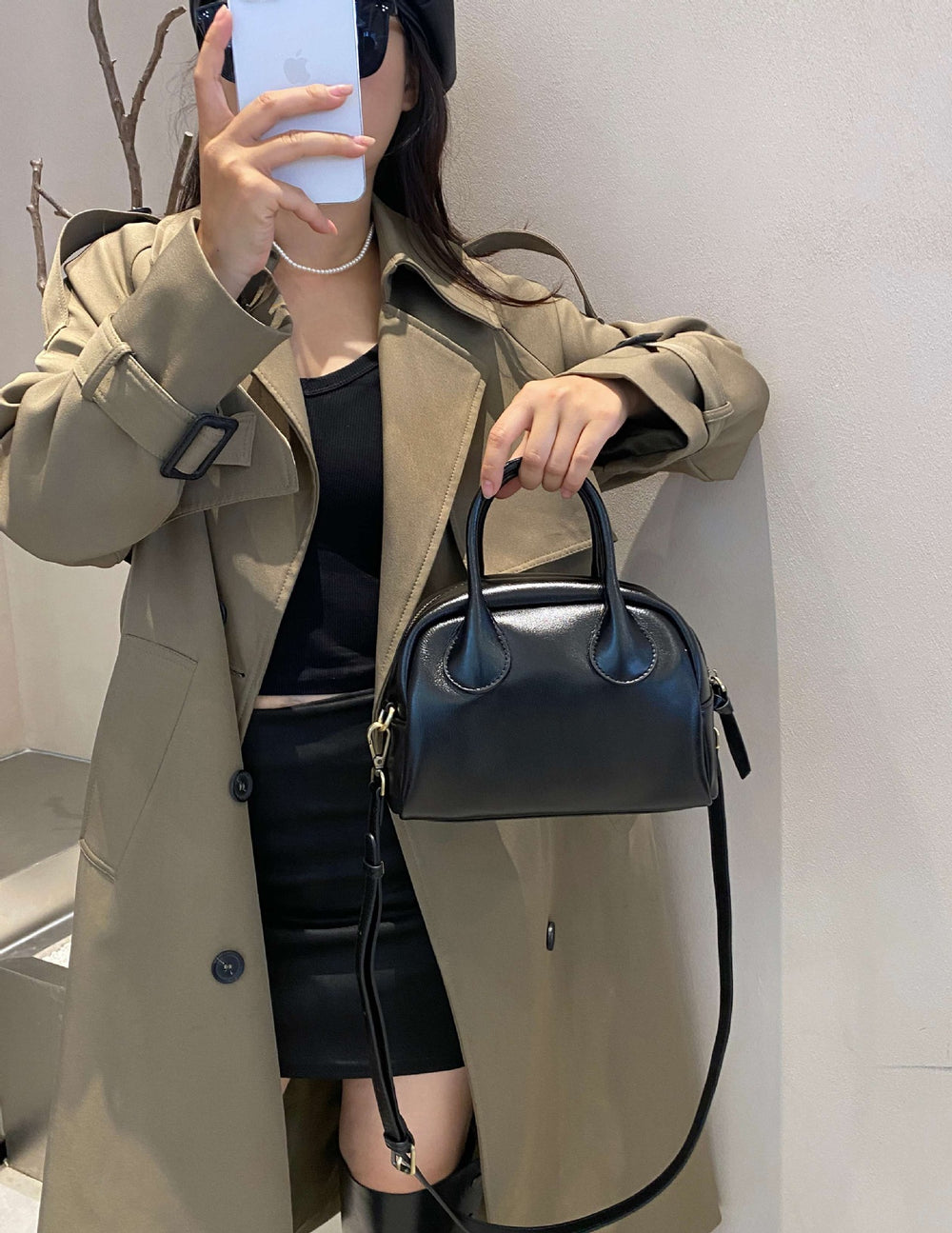 Korean ins genuine leather 2025new arrivalniche style boston bag women's casualeasiest for matchsatchel bag crossbody small square bag