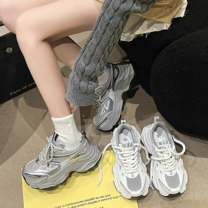 Dad shoes women's 2025 spring/summer new arrival: popular chunky platform sneakers - breathable mesh, versatile, lightweight, athletic & casual