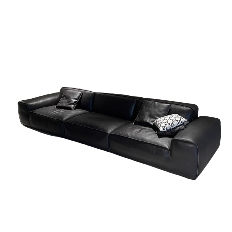 Big black bull sofa villa large apartment living room full genuine leather straight row normcore leather sofa combination casual 2.0 thickness