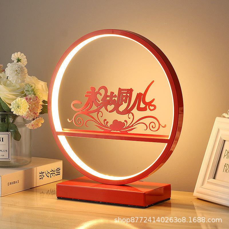Red festive wedding table lamp - bedroom bedside lamp with remote & touch dimming - romantic & cozy bridal gift
