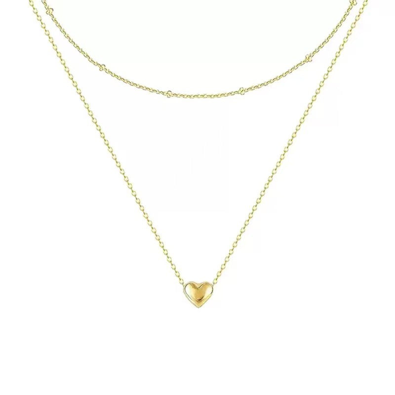 European and american cross-border hot-selling layered small fluffy heart pendant necklace heart classic simple versatile clavicle chain wholesale