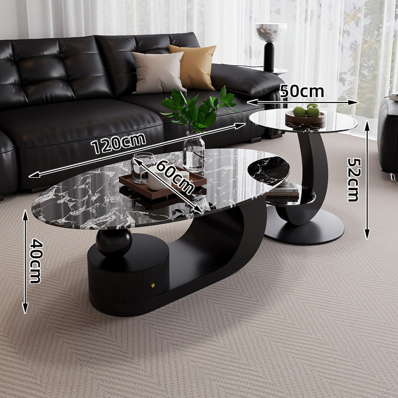 Italian style home light luxury oval tempered glass combination coffee table, high-end living room new modern minimalist coffee table