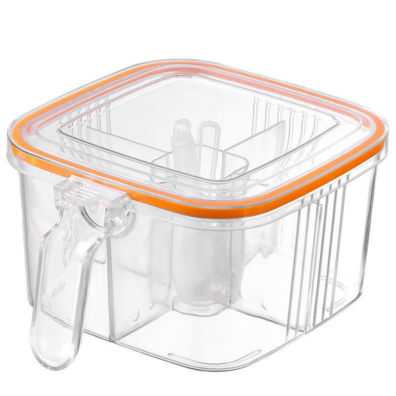 Transparent four-compartment spice box with spoons, creative flip-top kitchen seasoning container, plastic airtight jar, household seasoning bottle set