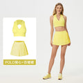 Polo collar sports bra women's quick-dry breathable fitness tennis pleated skirt professional training yoga outfit set