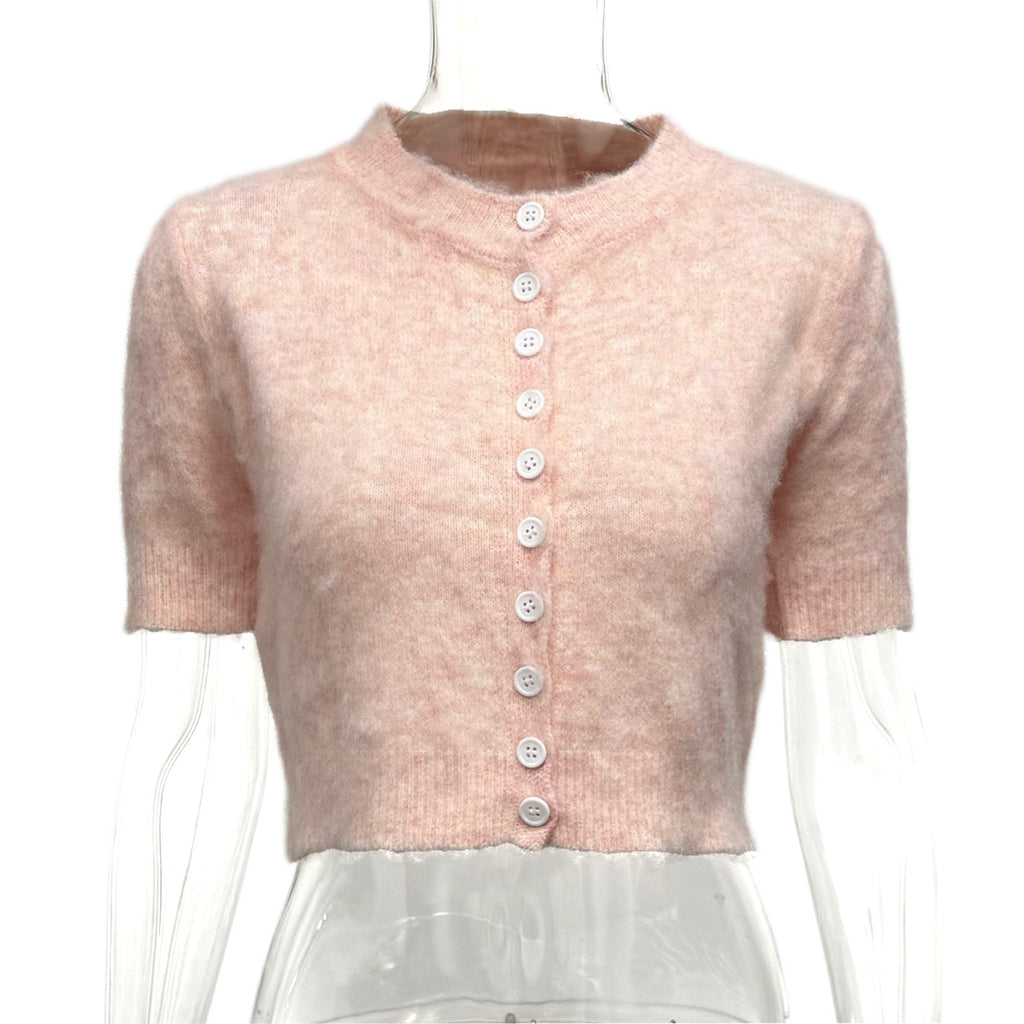 Cross-border European and American style 25 years summer new women's clothing temperament short-sleeved short imitation mink casual fashion knitted cardigan