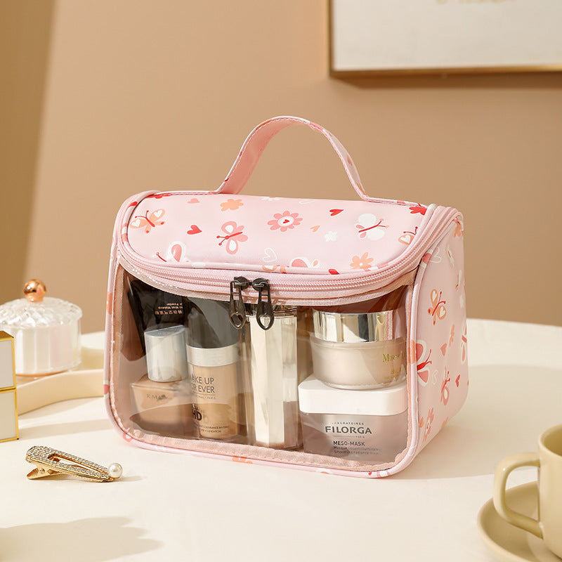 Splicing transparent cosmetic bag PVC bath toilet bag PU waterproof handbag large capacity travel portable storage bag