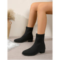 fall/winter new arrival: plus size knit boots for export - breathable knit stretch boots, pointed toe square heel slip-on ankle boots for women