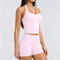 Dfyne style  women's seamless halter neck sleeveless yoga set - workout tank top and shorts set