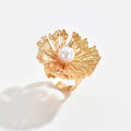 Wholesale hollow flower rings - european and american niche design, irregular spiral faux pearl open finger rings, women's jewelry