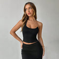 Export cross-border american chic metal ring asymmetrical halter vest summersexybackless slimming look short t-shirt