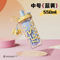 High-style summer double-walled water bottle, large capacity cartoon plastic straw cup, student and children's insulated water bottle with tea infuser, wholesale