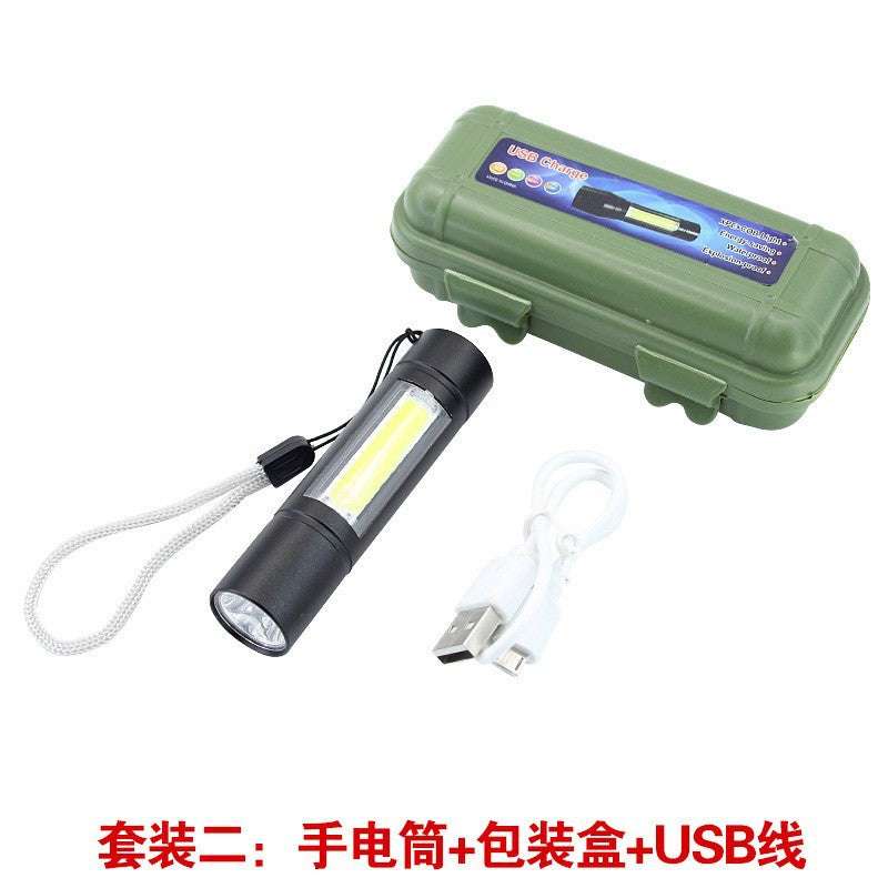 Cross-border mini LED flashlight USB charging outdoor waterproof telescopic zoom aluminum alloy COB small flashlight