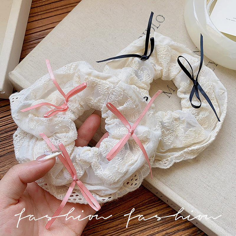 Cute pink polka dot square scarf hair tie head flower 2026 new arrival female classy back of head square large intestine hair tie