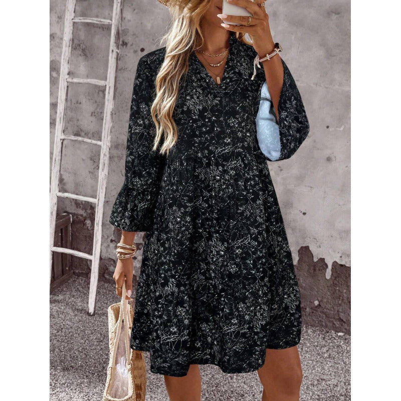 Amazon summer european style casual minimalist elegant bohemian romantic vacation v-neck dress for women