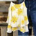 European and american  summer new arrival: yellow floral double-layer chiffon cami top - loose fit, sleeveless vacation style