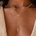 European and american cross-border hot-selling fashionable minimalist stackable cross double-layer necklace gold silver round bead chain choker
