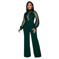 X6053 cross-border   fashion women's hollow-out see-through long sleeve pants tie-up jumpsuit