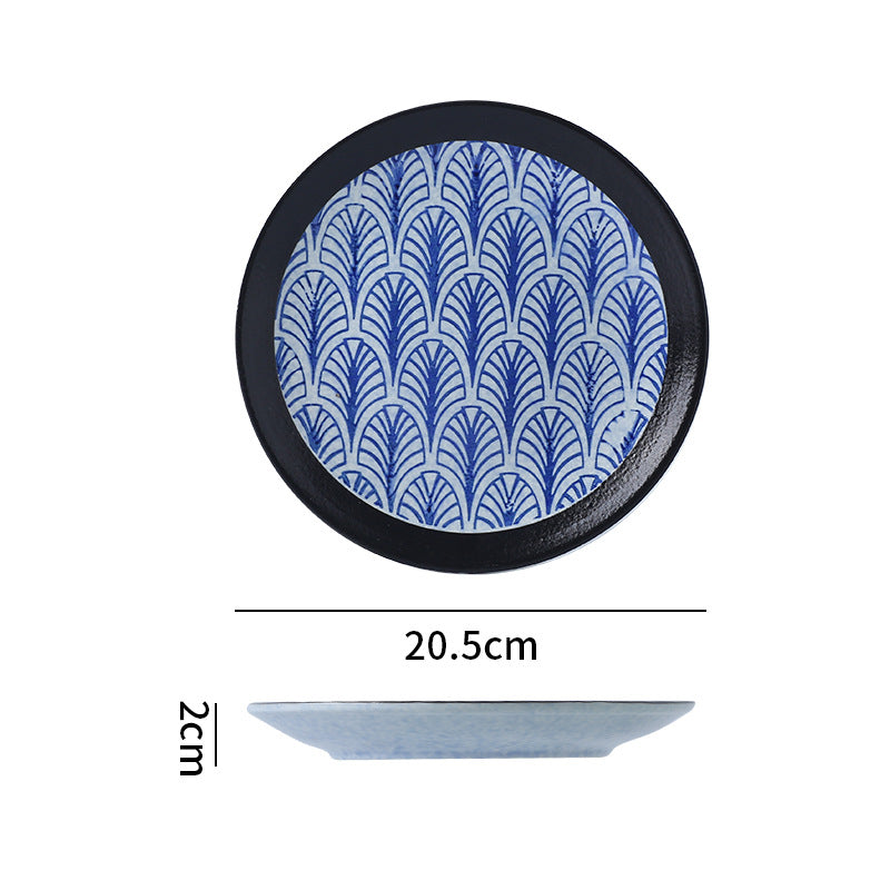 Japanese retro ceramic western dinner plate steak plate restaurant home hand-painted wave pattern unique ceramic sample room display plate