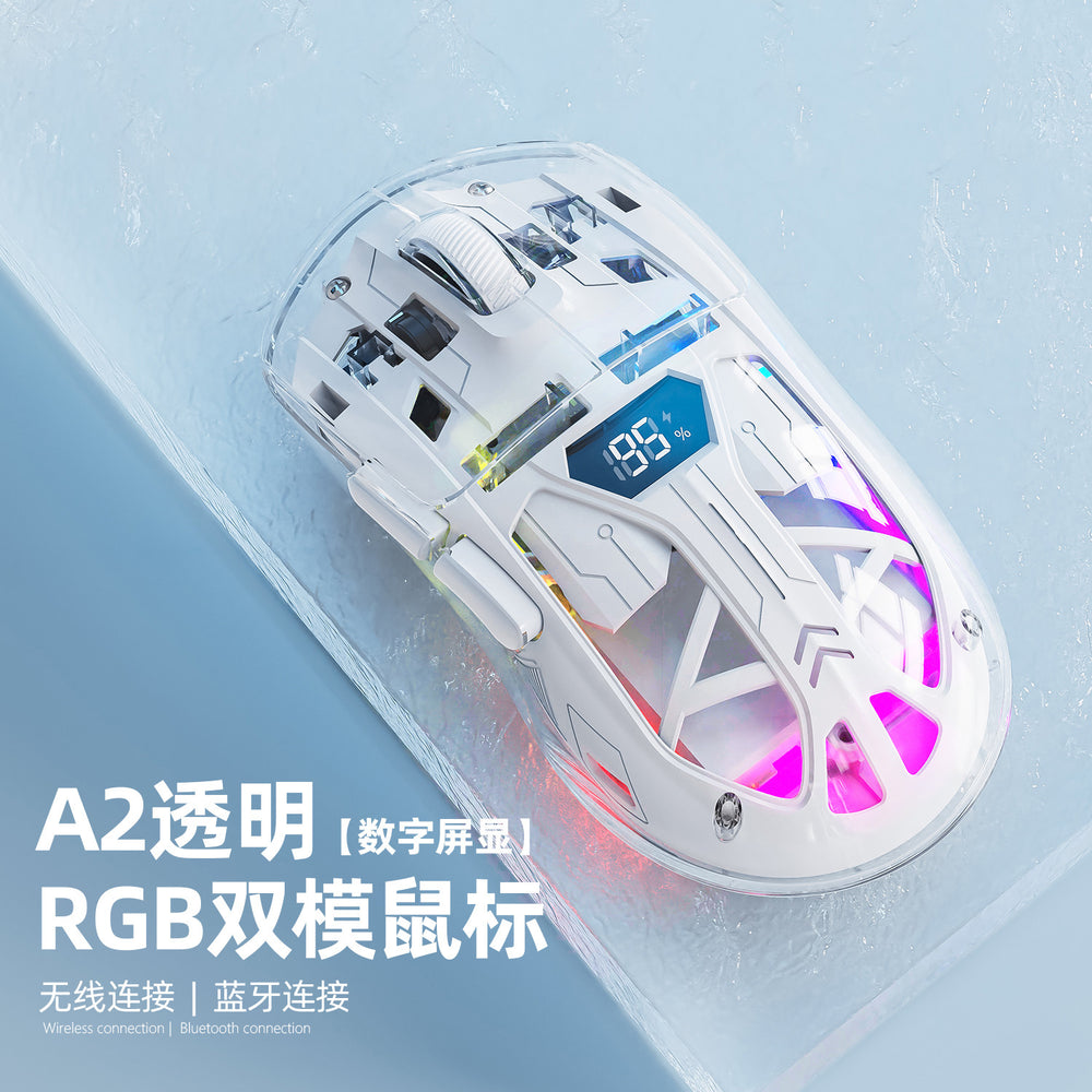 Free wolf a2 dual-mode mouse - rgb illuminated 2.4g wireless bluetooth transparent gaming & office mouse