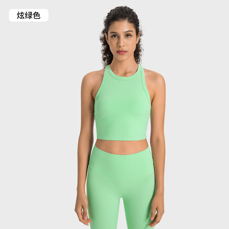 High-stretch yoga capris with built-in bra and shockproof sports top - professional training yoga fitness set for women