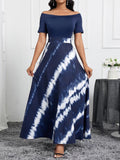 European and american cross-border chic women's clothing:  summer new one-shoulder blue and white twill print fashion dress