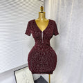 Exportsummernew arrivalsexy silmv neck zipper elastic mesh dress leopard print printing hip skirt for women