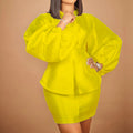 D3091  spring/summer new arrival: -style chic commute outfit - bubble sleeve top & bodycon midi skirt set (european & american style)