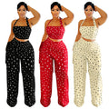 C7695 cross-border   fashion women's casual thin tassel polka dot wide-leg pants set