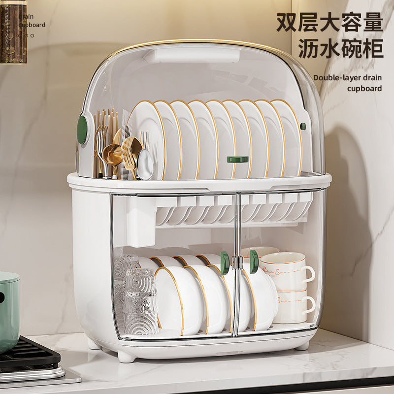 Golden Cat Kitchen Drain Cupboard with Lid Bowl Box Dishes Plates Chopsticks Cutlery Household Shelves Storage Box