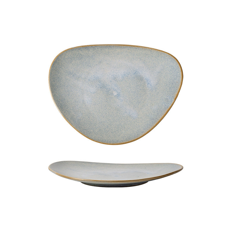 Creative stylish triangle stoneware dinner plate western food steak plate pasta plate cooking plate home practical large dish plate